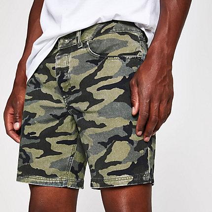 River Island Mens Camo Slim Fit Denim Shorts