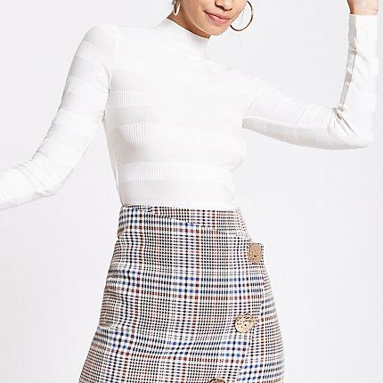 River Island Womens White High Neck Ribbed Crop Jumper