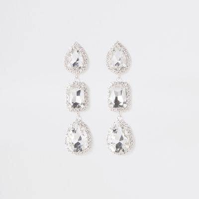 River Island Womens Silver Diamante Mixed Shape Drop Earrings