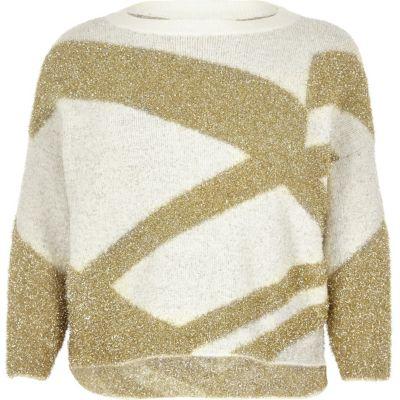 River Island Womens Plus Gold Tinsel Knit Christmas Sweater