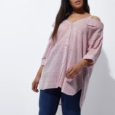 River Island Womens Plus Stripe Cold Shoulder Collar Shirt
