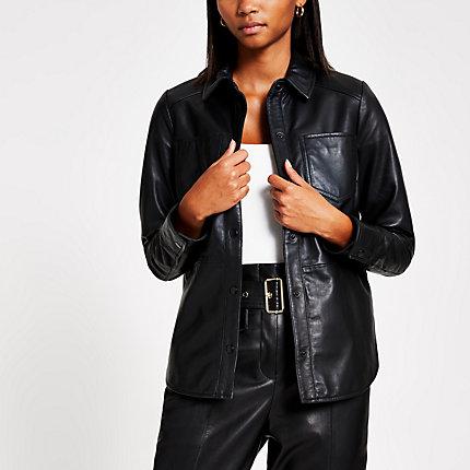 River Island Womens Leather Button Front Shirt