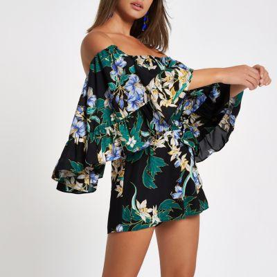 River Island Womens Floral Frill Bardot Playsuit