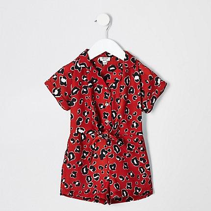 River Island Mini Girls Leopard Print Shirt Playsuit