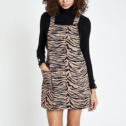 River Island Womens Zebra Print Overall Dress
