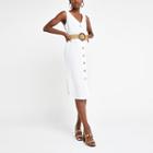 River Island Womens White Belted Button Front Midi Dress