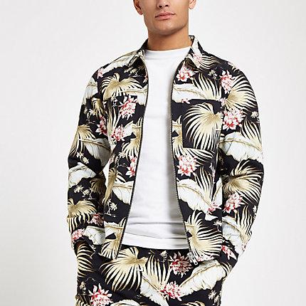 River Island Mens Floral Print Zip Though Shirt