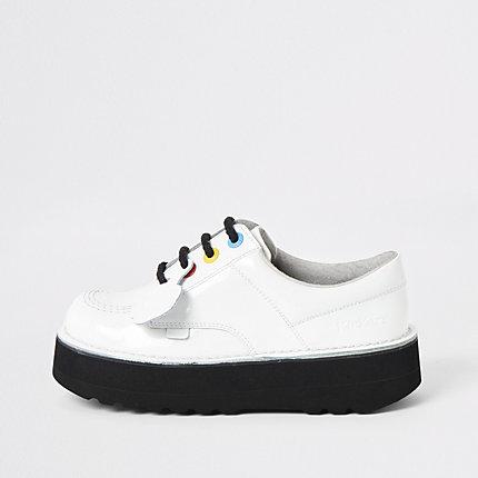 Womens Kickers White Leather Lo Stack Boots