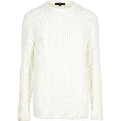 River Island Menscream Cable Knit Crew Neck Sweater