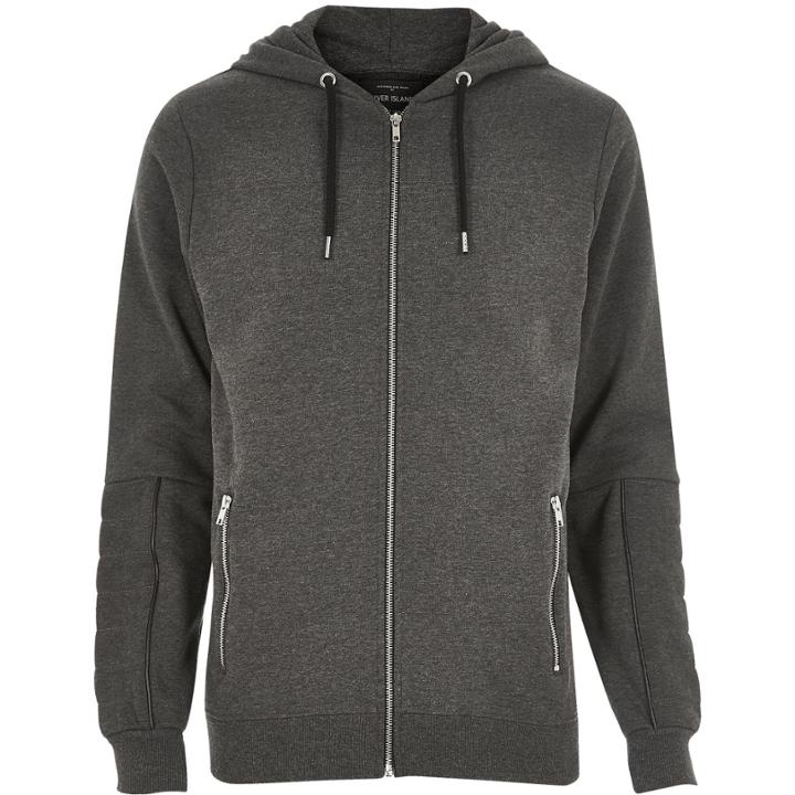 River Island Mensdark Stitched Sleeve Hoodie