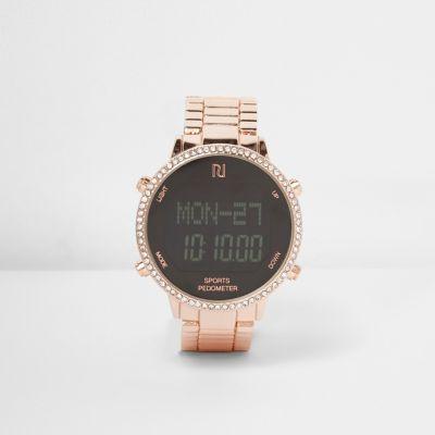 River Island Womens Rose Gold Tone Diamante Pedometer