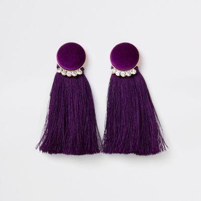 River Island Womens Gold Tone Velvet Circle Tassel Earring