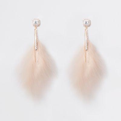 River Island Womens Gold Tone Feather Jewel Drop Earrings