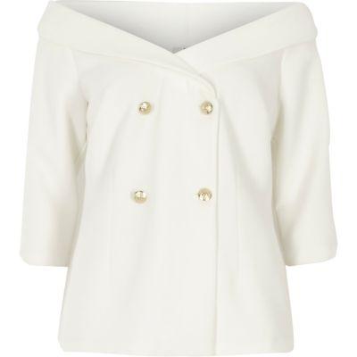 River Island Womens White Off Shoulder Double Breasted Top
