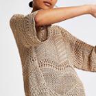 River Island Womens Gold Crochet T-shirt
