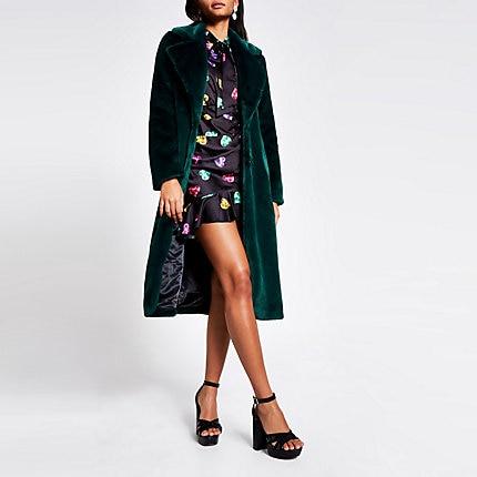 River Island Womens Faux Fur Robe Longline Coat