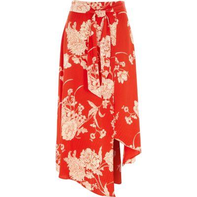 River Island Womens Floral Print Asymmetric Split Hem Skirt