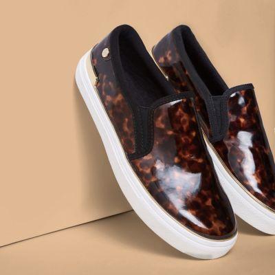 River Island Womens Patent Tortoiseshell Slip On Plimsolls