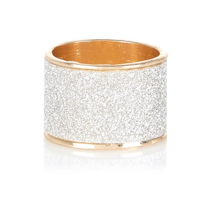 River Island Womens Gold Tone Oversized Glitter Ring