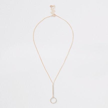 River Island Womens Rose Gold Diamante Pave Ring Necklace