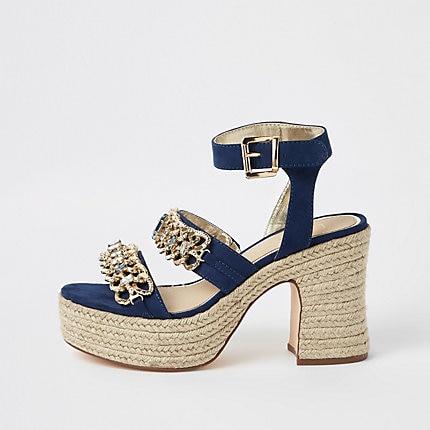 River Island Womens Chain Espadrille Block Heel Sandals