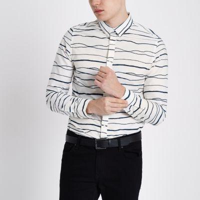 River Island Mens Only And Sons White Stripe Print Oxford Shirt
