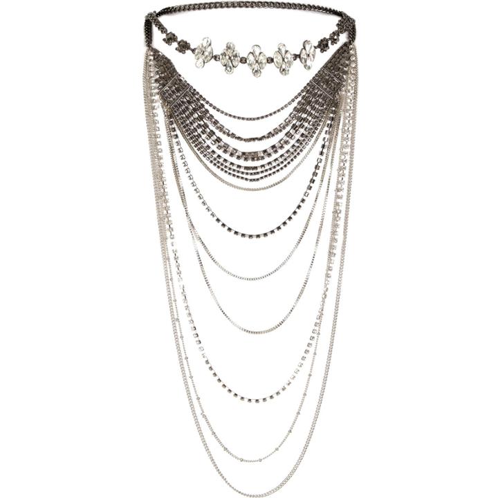 River Island Womens Silver Tone Embellished Drape Back Necklace