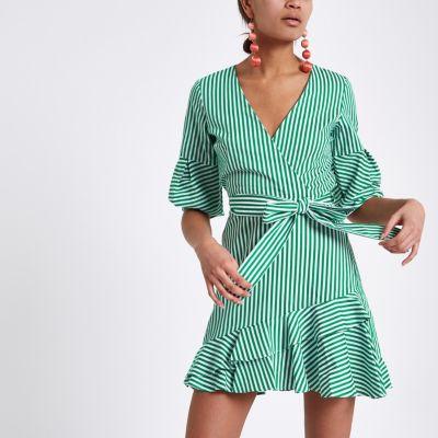 River Island Womens Stripe Frill Hem Tie Waist Dress