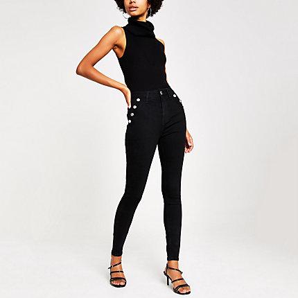River Island Womens Hailey Button Pocket High Rise Jeans