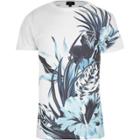 River Island Mens White Tropical Print Slim Fit Crew T-shirt