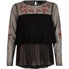 River Island Womens Pleated Floral Embroidered Mesh Top