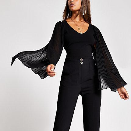 River Island Womens Long Pleated Sleeve V Neck Top
