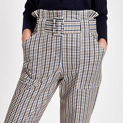 River Island Womens Check Paperbag Waist Trousers
