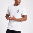 River Island Mens White Embroidered Slim Fit Crew Neck T-shirt