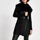 River Island Womens Suedette Faux Fur Collar Belted Gilet