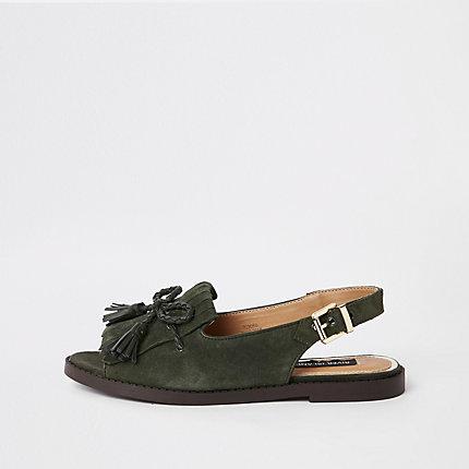 River Island Womens Leather Tassel Front Peep Toe Sandal