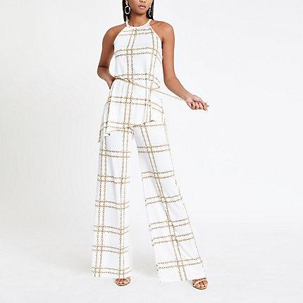 River Island Womens White Chain Print Tie Waist Tunic Top