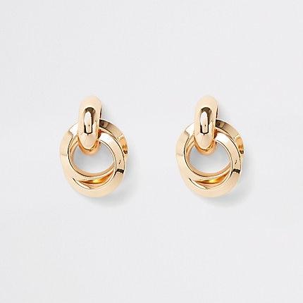 River Island Womens Gold Color Hoop Twist Stud Earrings