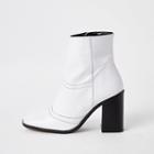 River Island Womens White Leather Square Toe Ankle Boots