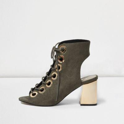 River Island Womens Metallic Heel Lace Up Shoe Boots