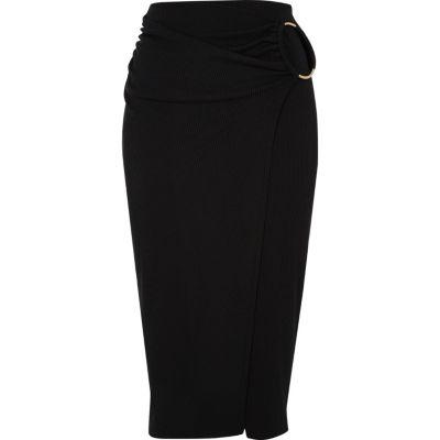 River Island Womens Ribbed Wrap Midi Pencil Skirt