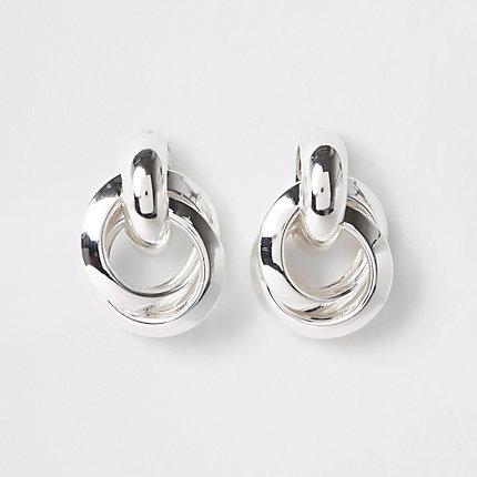 River Island Womens Silver Color Hoop Twist Stud Earrings