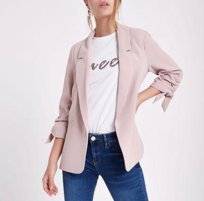 River Island Womens Petite Rouche Sleeve Blazer