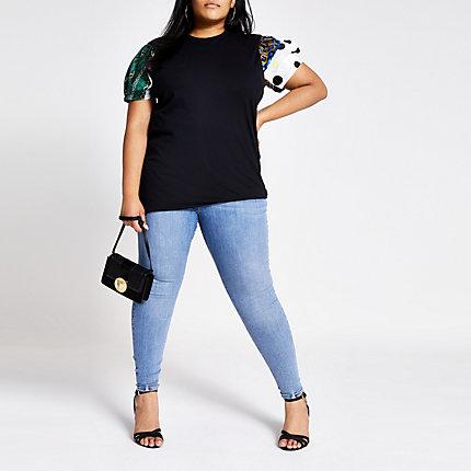River Island Womens Plus Mixed Print Short Sleeve T-shirt