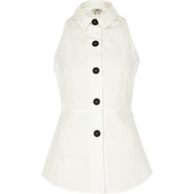 River Island Womens White Button Front Sleeveless Top