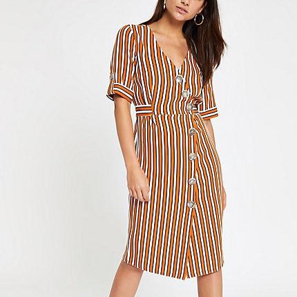 River Island Womens Petite Stripe Button Front Midi Dress