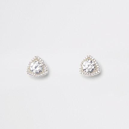 River Island Womens Silver Tone Cubic Zirconia Triangle Earrings