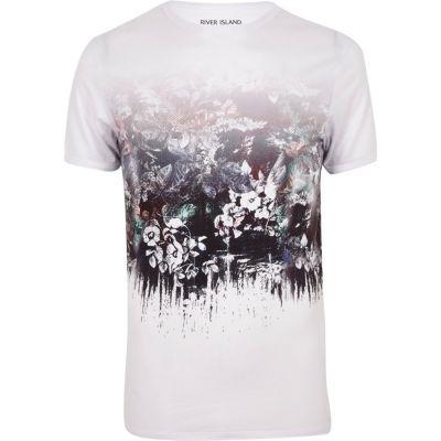 River Island Mens White Floral Print Crew Neck T-shirt