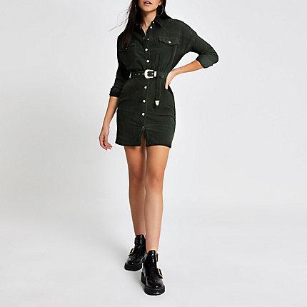 River Island Womens Corduroy Belted Shirt Dress