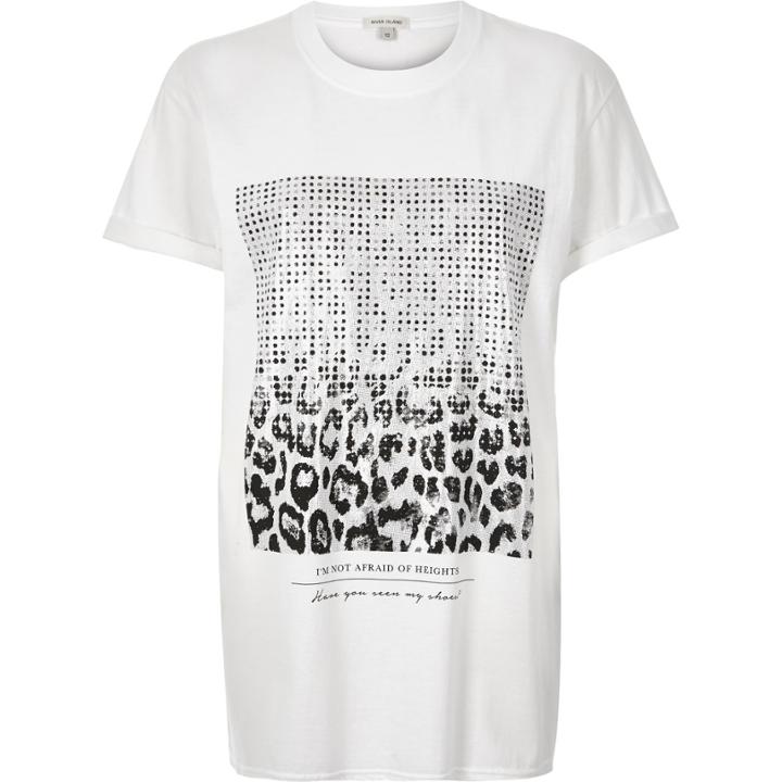 River Island Womens White Animal Foil Print Oversized T-shirt